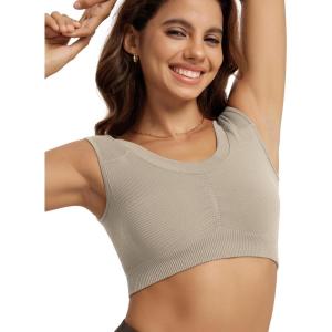 imageODODOS Womens Crop Tank  Seamless Ultra Soft Ribbed Knit Scoop Neck Low Back Sleeveless TopsMushroom