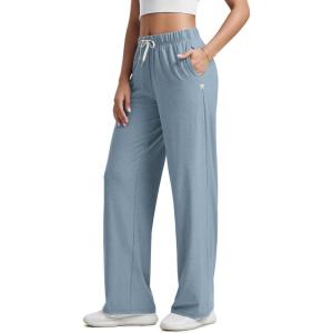 imageODODOS Womens Straight Leg Pants Ultra Soft Stratum Tech Relaxed Casual Pajama Lounge Pants with Pockets2931quot InseamDusty Blue Heather