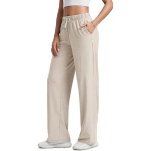 imageODODOS Womens Straight Leg Pants Ultra Soft Stratum Tech Relaxed Casual Pajama Lounge Pants with Pockets2931quot InseamEcru Heather