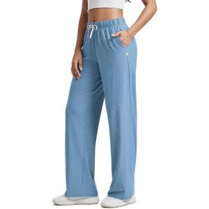imageODODOS Womens Straight Leg Pants Ultra Soft Stratum Tech Relaxed Casual Pajama Lounge Pants with Pockets2931quot InseamWashed Denim Heather