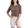 imageODODOS Womens Cropped TShirt  Ultra Soft Short Sleeve Top Crew Neck Relaxed Fit Casual Tee for Everyday WearTea Brown