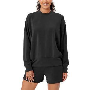 imageODODOS Modal Soft Long Sleeve Oversized Sweatshirts for Women High Crew Neck Relaxed Pullover TopsBlack