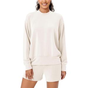 imageODODOS Modal Soft Long Sleeve Oversized Sweatshirts for Women High Crew Neck Relaxed Pullover TopsIvory