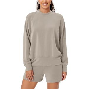 imageODODOS Modal Soft Long Sleeve Oversized Sweatshirts for Women High Crew Neck Relaxed Pullover TopsKhaki