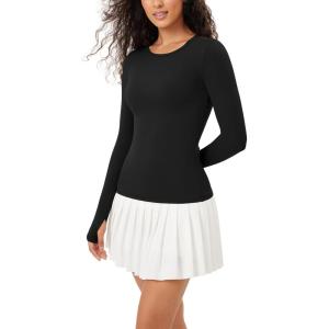 imageODODOS Womens Long Sleeve Shirts with Thumb Hole Cloud Feeling Soft Crew Neck Slim Fit Tee Yoga Athletic Workout TopsBlack