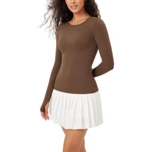 imageODODOS Womens Long Sleeve Shirts with Thumb Hole Cloud Feeling Soft Crew Neck Slim Fit Tee Yoga Athletic Workout TopsBrunette