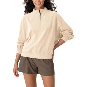 imageODODOS Womens Purevibe Cotton HalfZip Pullover Funnel Neck Sweatshirts Long Sleeve TopsBeige