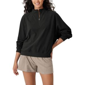 imageODODOS Womens Purevibe Cotton HalfZip Pullover Funnel Neck Sweatshirts Long Sleeve TopsBlack
