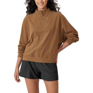 imageODODOS Womens Purevibe Cotton HalfZip Pullover Funnel Neck Sweatshirts Long Sleeve TopsBrown