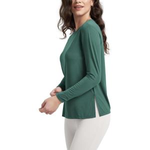 imageODODOS Womens Relaxed Fit Long Sleeve Shirts Boat Neck Side Slit PeachSoft Casual Lounge Yoga TopsDark Green