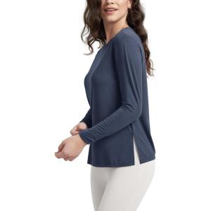 imageODODOS Womens Relaxed Fit Long Sleeve Shirts Boat Neck Side Slit PeachSoft Casual Lounge Yoga TopsNaval