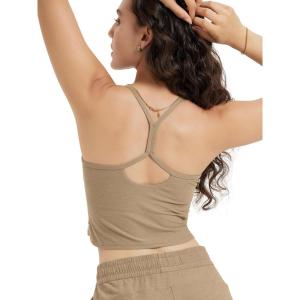 imageODODOS Womens Slim Racerback Cropped Tank  Stratum Tech Sports Bra Ultra Soft UPF 50 Cami Top with Builtin BraKhaki Heather
