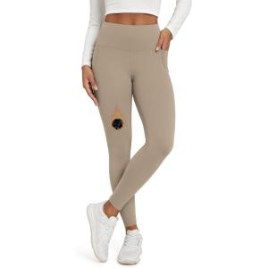 imageODODOS Womens Fleece Lined Leggings with Pockets Thermal Warm Winter Tights  25quot  28quot High Waisted Thick Yoga PantsDark Beige