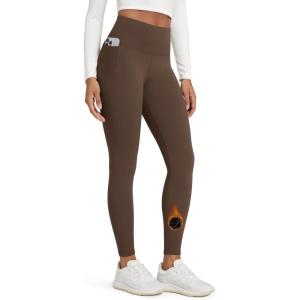 imageODODOS Womens Fleece Lined Leggings with Pockets Thermal Warm Winter Tights  25quot  28quot High Waisted Thick Yoga PantsDark Brown