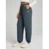 imageODODOS Womens Brushed Fleece Jogger Sweatpants  Cozy Warm Adjustable HighRise Relaxed Lounge Pants with PocketsDark Blue Heather