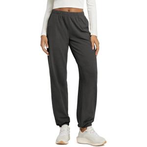 imageODODOS Womens Brushed Fleece Jogger Sweatpants  Cozy Warm Adjustable HighRise Relaxed Lounge Pants with PocketsCharcoal Heather