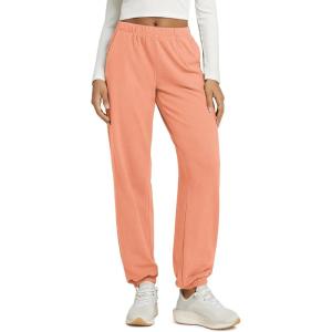 imageODODOS Womens Brushed Fleece Jogger Sweatpants  Cozy Warm Adjustable HighRise Relaxed Lounge Pants with PocketsCoral Heather