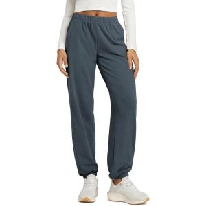 imageODODOS Womens Brushed Fleece Jogger Sweatpants  Cozy Warm Adjustable HighRise Relaxed Lounge Pants with PocketsDark Blue Heather