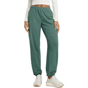imageODODOS Womens Brushed Fleece Jogger Sweatpants  Cozy Warm Adjustable HighRise Relaxed Lounge Pants with PocketsTeal Green Heather
