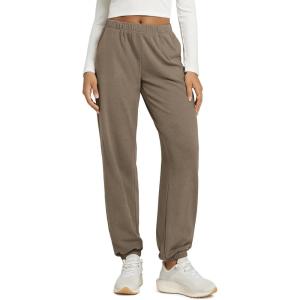 imageODODOS Womens Brushed Fleece Jogger Sweatpants  Cozy Warm Adjustable HighRise Relaxed Lounge Pants with PocketsWood Brown Heather
