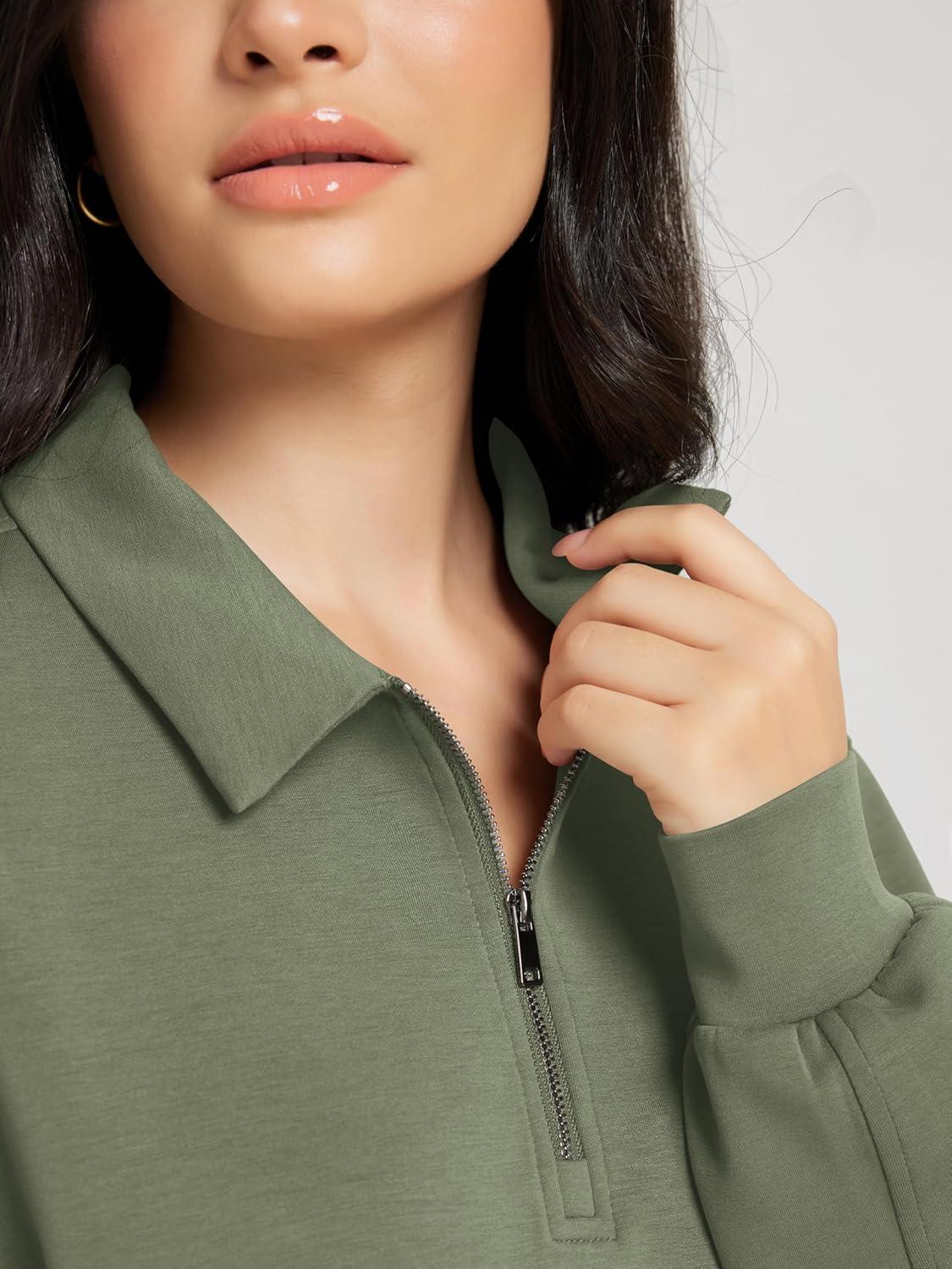imageODODOS Modal Soft HalfZip Collared Sweatshirts for Women Long Sleeve Relaxed Pullover Top with PocketsDark Sage