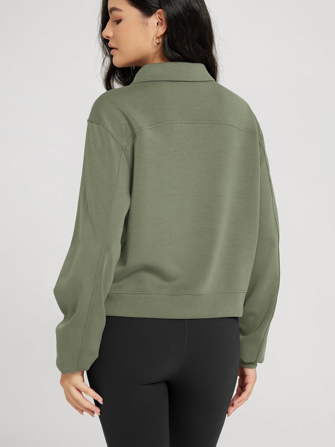 imageODODOS Modal Soft HalfZip Collared Sweatshirts for Women Long Sleeve Relaxed Pullover Top with PocketsDark Sage