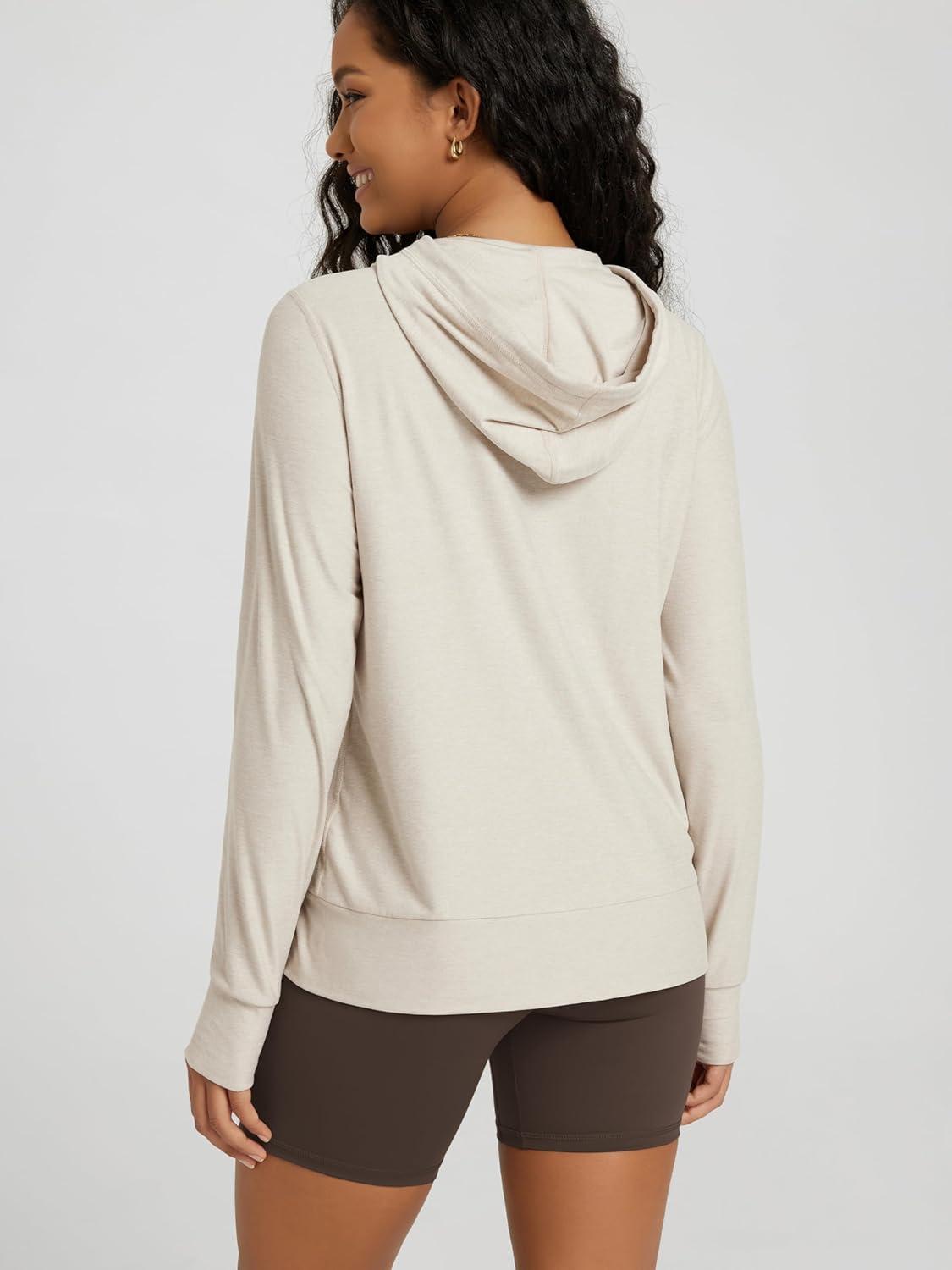 imageODODOS Womens FullZip Hoodie  Stratum Tech Ultra Soft Outfit UPF 50 Performance Hooded Jacket with PocketsMilkweed Heather