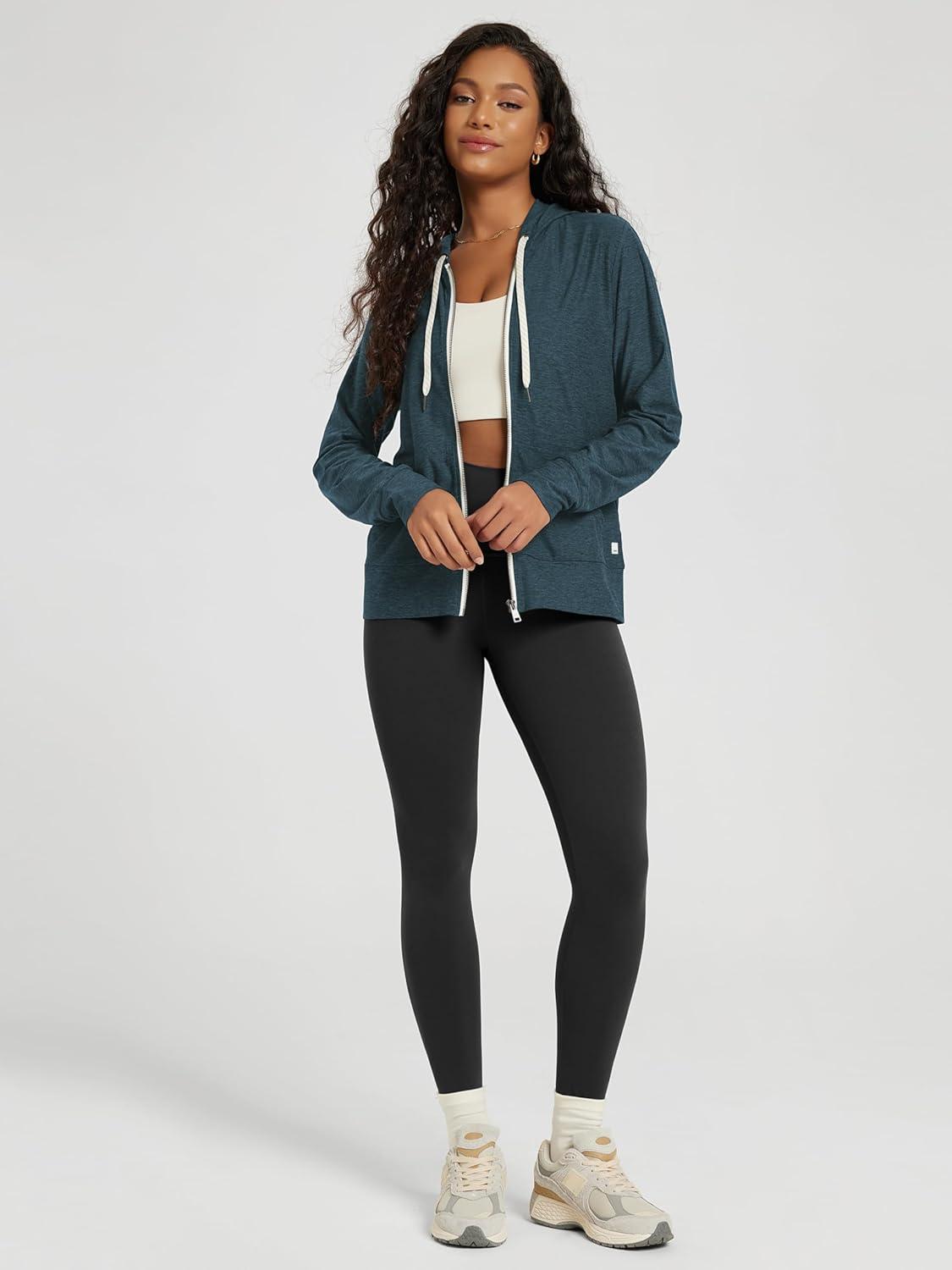 imageODODOS Womens FullZip Hoodie  Stratum Tech Ultra Soft Outfit UPF 50 Performance Hooded Jacket with PocketsNavy Heather