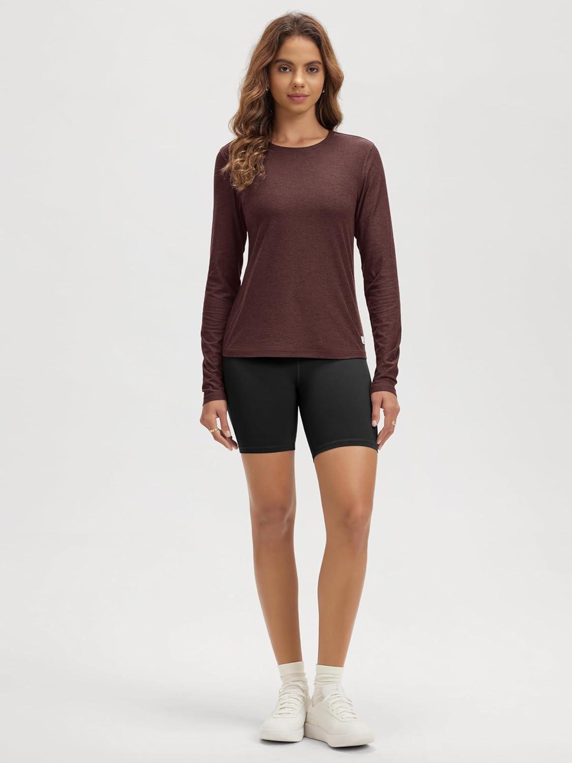 imageODODOS Womens Long Sleeve TShirt  Ultra Soft Stratum Tech Performance Top UPF 50 Breathable Crew Neck PulloverJava Heather