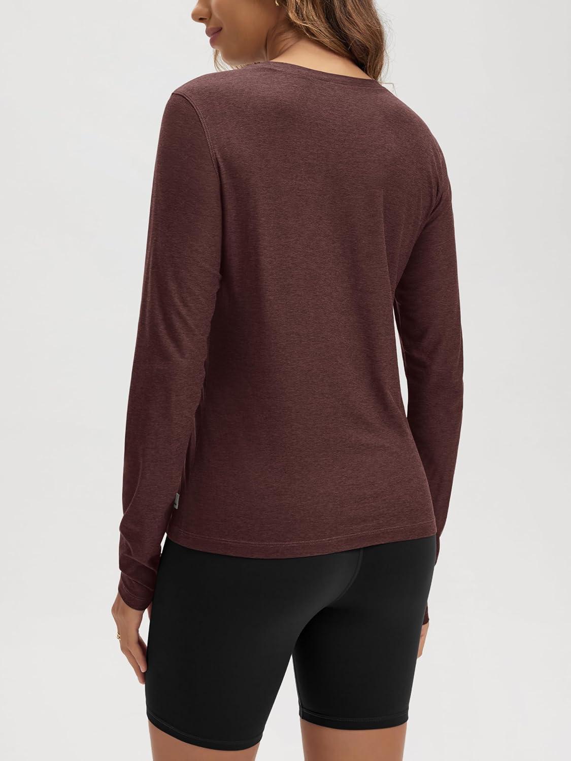 imageODODOS Womens Long Sleeve TShirt  Ultra Soft Stratum Tech Performance Top UPF 50 Breathable Crew Neck PulloverJava Heather