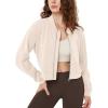 imageODODOS Modal Soft FullZip Bomber Jacket for Women Long Sleeve Casual Fall Outfit Crop Top with PocketsBeige