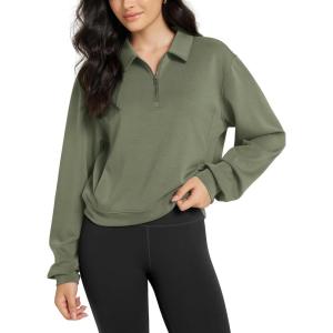 imageODODOS Modal Soft HalfZip Collared Sweatshirts for Women Long Sleeve Relaxed Pullover Top with PocketsDark Sage