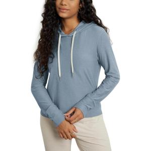 imageODODOS Womens Essential Hoodie  Ultra Soft Stratum Tech Pullover UPF 50 Moisture Wicking Long Sleeve TopDusty Blue Heather