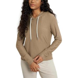 imageODODOS Womens Essential Hoodie  Ultra Soft Stratum Tech Pullover UPF 50 Moisture Wicking Long Sleeve TopKhaki Heather