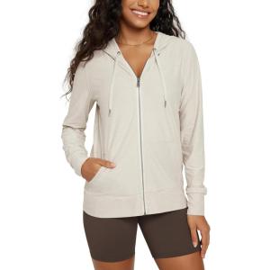 imageODODOS Womens FullZip Hoodie  Stratum Tech Ultra Soft Outfit UPF 50 Performance Hooded Jacket with PocketsMilkweed Heather