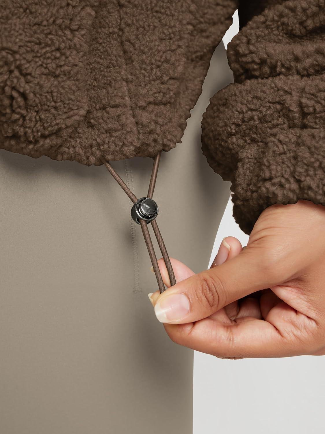 imageODODOS Womens Sherpa Fleece FullZip Jacket Long Sleeve Coat Soft Warm Cinchable Outerwear with PocketsCoffee Brown