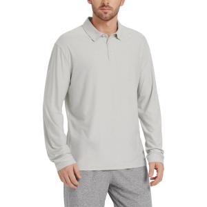 imageODODOS Mens Performance Long Sleeve Polo Stratum Tech Golf TShirts Ultra Soft Moisture Wicking UPF 50 Casual TopsSalt Heather