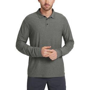 imageODODOS Mens Performance Long Sleeve Polo Stratum Tech Golf TShirts Ultra Soft Moisture Wicking UPF 50 Casual TopsSmoke Heather