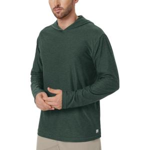 imageODODOS Mens Long Sleeve Hoodie  Stratum Tech Performance Pullover  Ultra Soft Moisture Wicking UPF 50 TopAspen Heather
