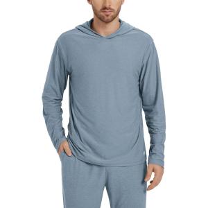imageODODOS Mens Long Sleeve Hoodie  Stratum Tech Performance Pullover  Ultra Soft Moisture Wicking UPF 50 TopDusty Blue Heather