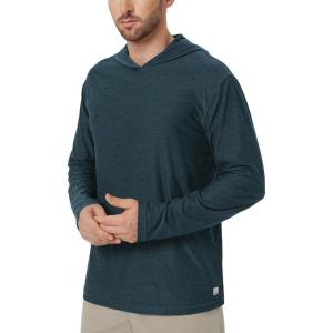 imageODODOS Mens Long Sleeve Hoodie  Stratum Tech Performance Pullover  Ultra Soft Moisture Wicking UPF 50 TopNavy Heather
