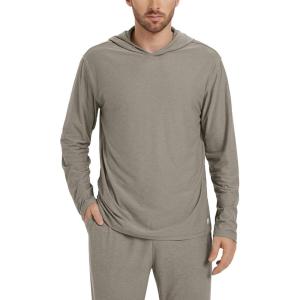 imageODODOS Mens Long Sleeve Hoodie  Stratum Tech Performance Pullover  Ultra Soft Moisture Wicking UPF 50 TopWarm Grey Heather