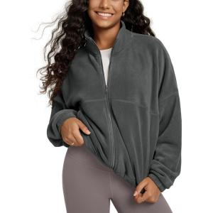 imageODODOS Womens Polar Fleece FullZip Cinchable Jacket  Soft Warm Winter Long Sleeve Outerwear with PocketsCharcoal