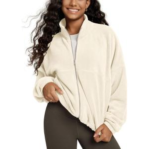 imageODODOS Womens Polar Fleece FullZip Cinchable Jacket  Soft Warm Winter Long Sleeve Outerwear with PocketsCream