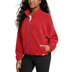 imageODODOS Womens Polar Fleece FullZip Cinchable Jacket  Soft Warm Winter Long Sleeve Outerwear with PocketsRed