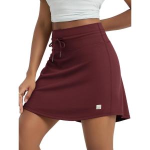 imageODODOS Womens Drawstring Tie Daily Skirts Long 17quot  Builtin Shorts Athletic Golf Tennis Skorts with Ball PocketBurgundy