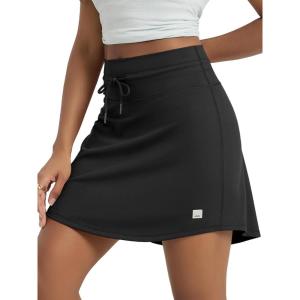 imageODODOS Womens Drawstring Tie Daily Skirts Long 17quot  Builtin Shorts Athletic Golf Tennis Skorts with Ball PocketOnyx Black