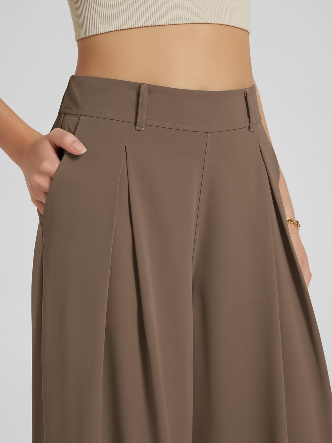 imageODODOS Chiffon Flowy Pleated Wide Leg Pants for Women Lightweight High Waist Trouser with Pockets2729quot 31quot InseamEmperador