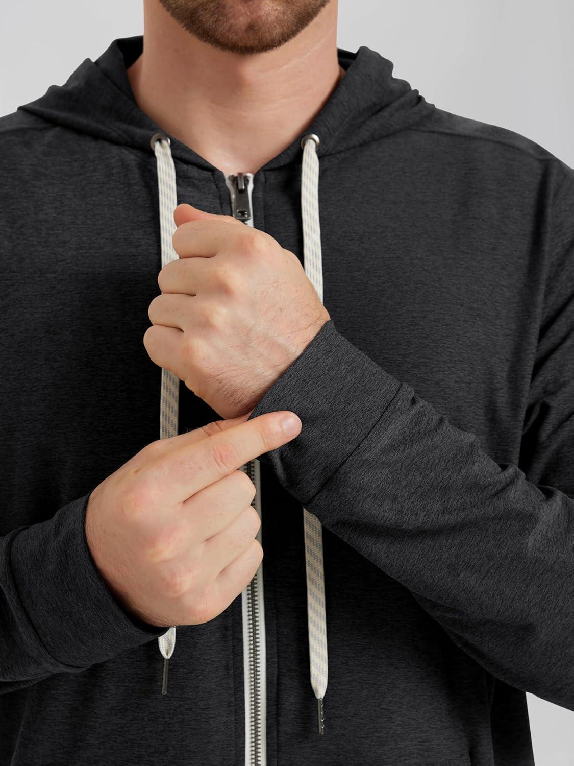 imageODODOS Mens FullZip Hoodie  Stratum Tech Ultra Soft Outfit UPF 50 Performance Hooded Jacket with PocketsBlack Heather