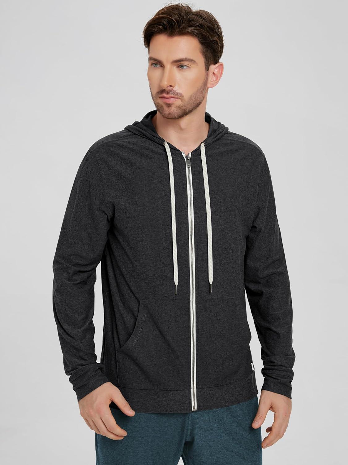 imageODODOS Mens FullZip Hoodie  Stratum Tech Ultra Soft Outfit UPF 50 Performance Hooded Jacket with PocketsBlack Heather